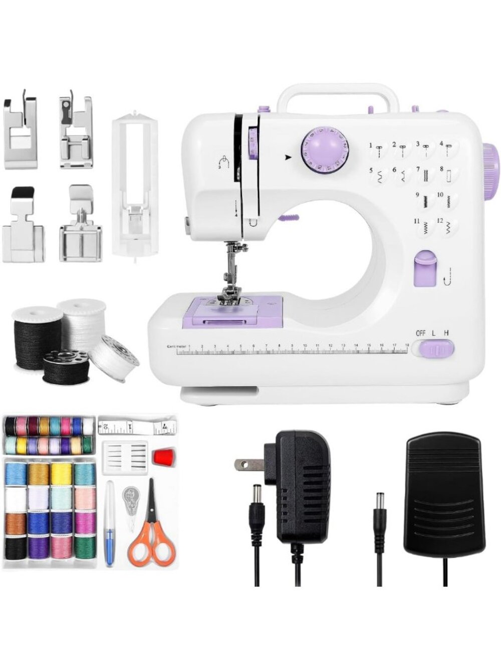 Mini Portable Sewing Machine for Beginners - 12 Stitches, LED Light, Foot Pedal